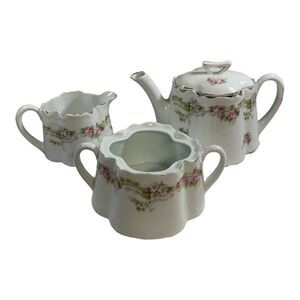 ZS & Co Bavaria Baby Chestnut Pink roses Demitasse Tea Set Creamer Sugar Bowl